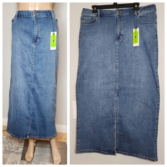NWT Rachel Zoe Stretch Denim Maxi Skirt Front Slit Medium Wash size 14. - Picture 1 of 15